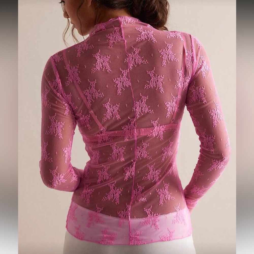 Floral lace layering too long sleeve mesh boho
